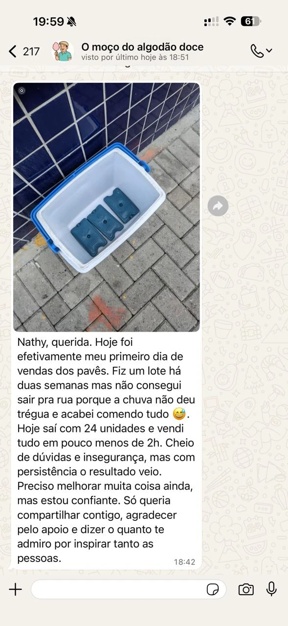 Print de aluno relatando ter vendido 24 pavês em menos de 2 horas